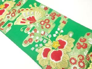 アンティーク　花蝶模様織出し袋帯（材料）